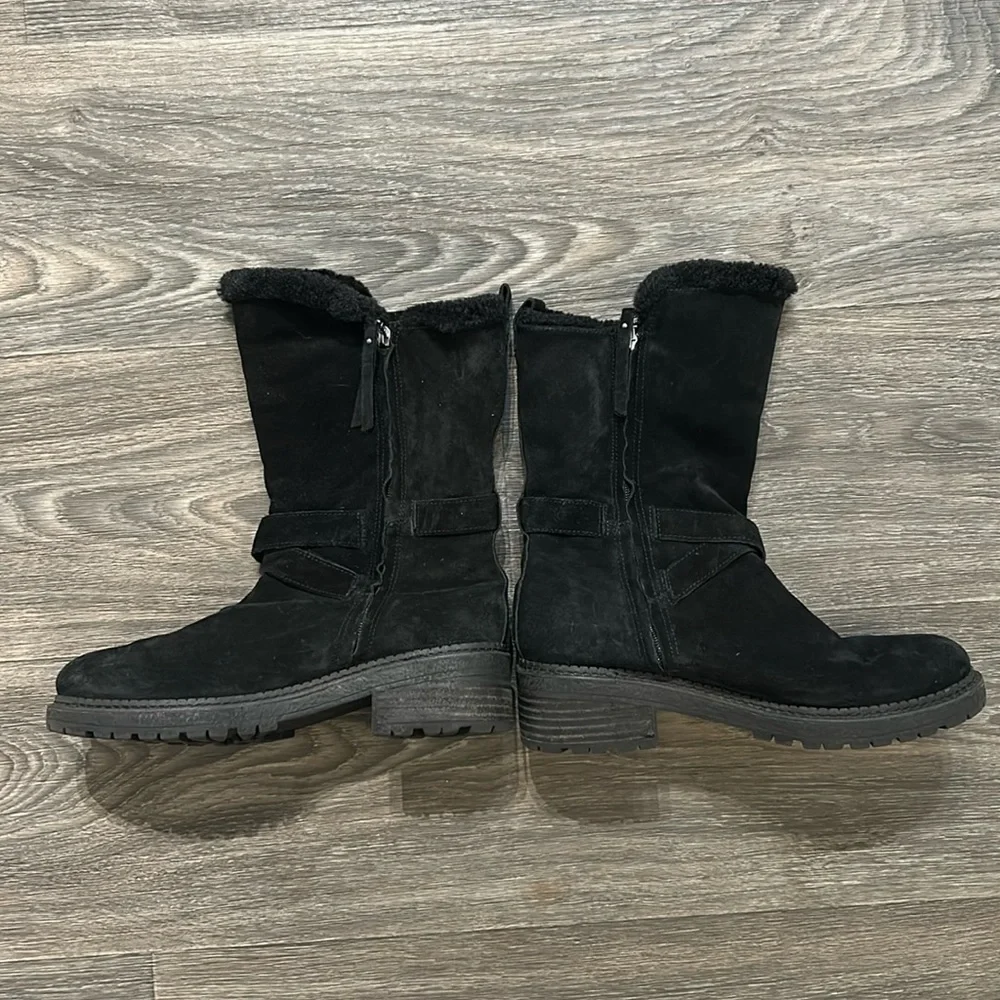 Sam Edelman Jailyn Suede Winter Boots Size 9 Faux Fur-Lined Black Zip-Up Snow